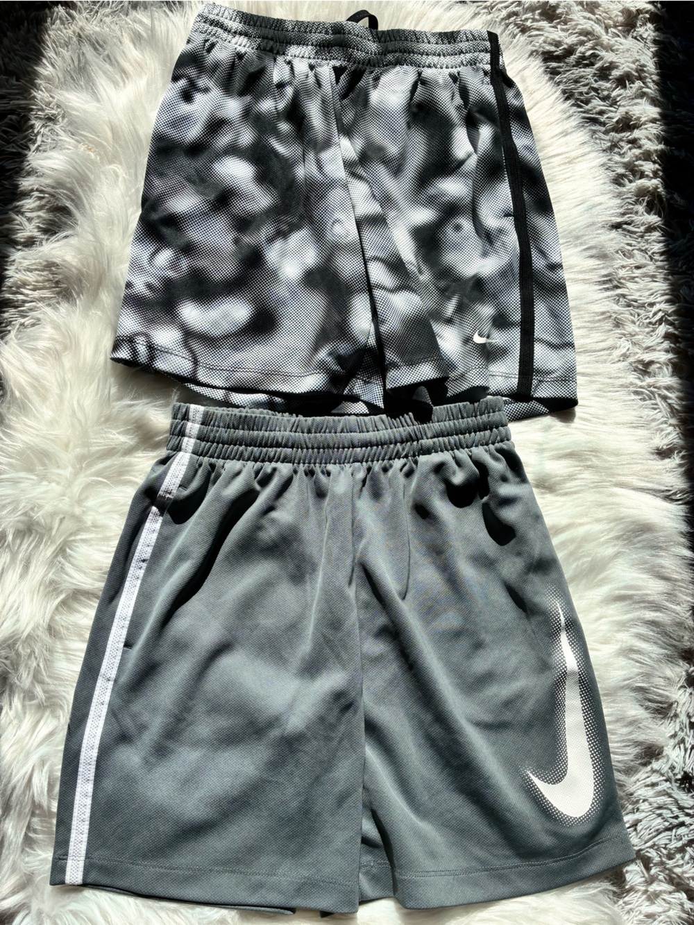 Nike Gray and Black Boys' Athletic Shorts with Reflective Stripe